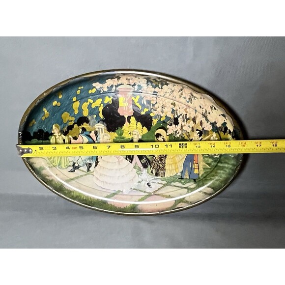 Victorian Litho TIN TRAY Oval Ballroom Dance Scene ANTIQUE 1920s - Picture 3 of 9